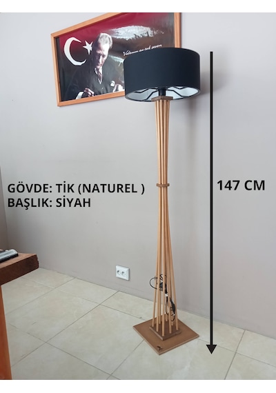 Lambader-naturel Ahşap Köşe Lambası-siyah Başlık
