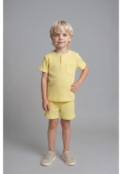 Defacto Kısa Kollu Üst Şort Alt 2li Pijama Takımı Erkek Bebek H5378a526hsyl273 Sarı-yl273
