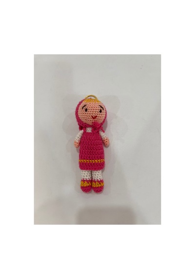 Amigurumi El Örgüsü Pembe Kız Bebek Anahtarlık Pembe Pembe