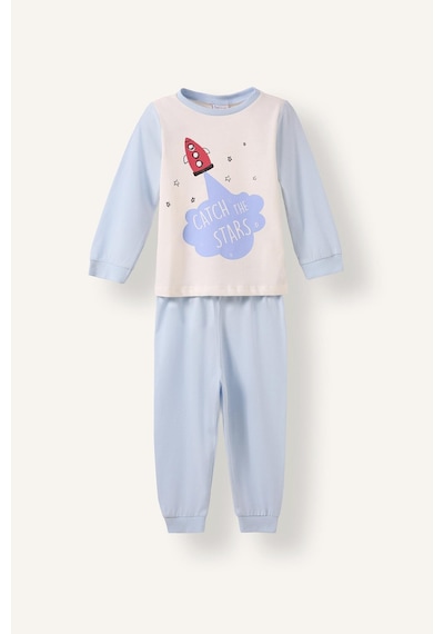 Defacto Uzay Desenli Uzun Kollu Üst Lastikli Paça 4lü Pijama Takımı Erkek Bebek I1441a526aube343 Mavi-be343