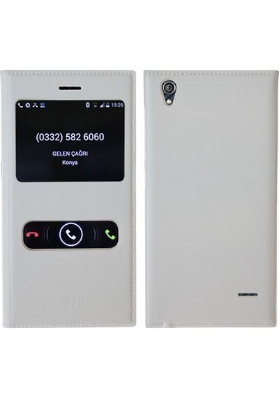 T50 İle Uyumlu Çift Pencereli Flip Cover Kılıf Beyaz