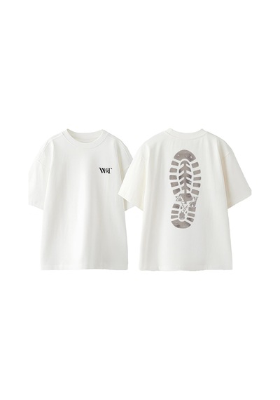 Thewert Ayak Iz Tasarım Sırt Baskılı Pamuk Beyaz Oversize T-shirt