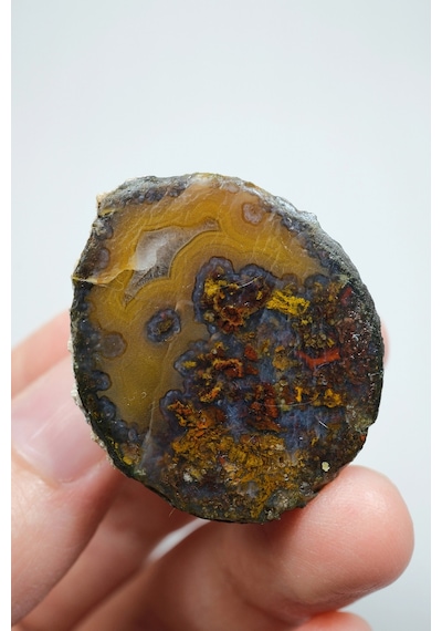 Canlı Hardal Sarısı Ve Çivit Moru Tüy Ve Şeritli Siyah Deniz Akik Çifti