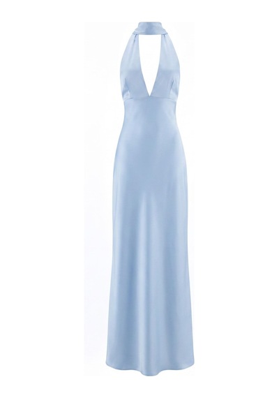 Hiccup V Yaka Bodycon Maxi Elbise Buz Mavisi
