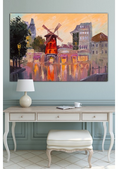 Değirmen Şehir Sanatsal Dekoratif Kanvas Tablo (8 Farklı Ölçü) 90 x 60