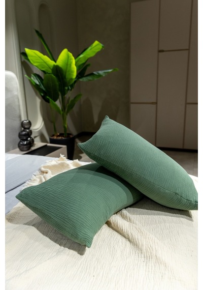 Haki Yeşili 4 Katlı Müslin Yastık Kılıfı 50x70cm 2adet