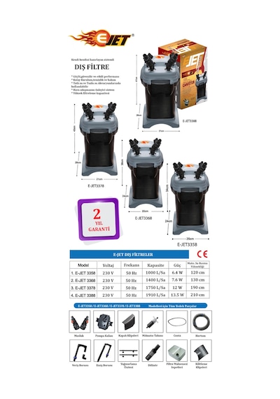 E-Jet 3358 Akvaryum Dış Filtre 750 L/H