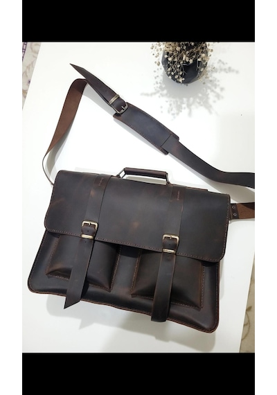 Nyc Giyim Tekstil Hakiki Dana Derisi El Dikişli Deri Evrak Çantası, Omuz Askılı, Çok Gözlü, 35x26x9 Cm, Laptop Ve Tablet İçin İdeal,siyah,kahve,taba Carzy Renk Seçenekleriyle,