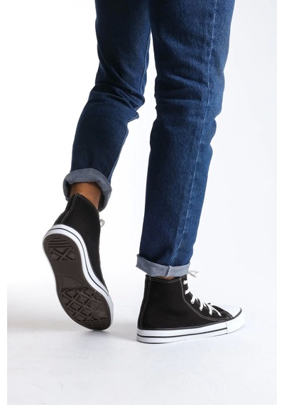 Jy0423 Axe Bağcıklı Keten Kumaş Erkek Günlük Sneaker Ayakkabı Kbt - Siyah Siyah