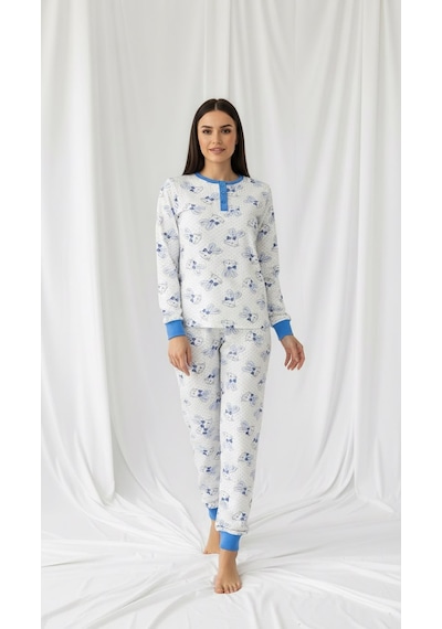 Divinus Tavşan Desenli Patlı Beyaz/mavi Kadın Pijama Takımı Beyaz - Mavi