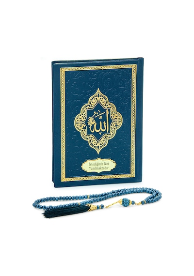 Hediyelik İsme Özel Kabartmalı Yaldızlı Deri Ciltli Yasini Şerif Kitabı - Çanta Boy 128 Sayfa - Lacivert