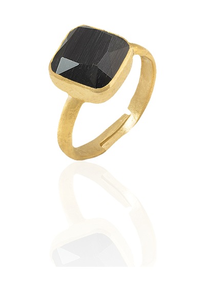 Kadir Jewellery 22 Ayar Altın Kaplama Zirkon Taşlı Kadın Minimal Yüzük Siyah 77689446