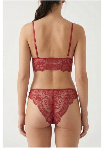 Bordo Dantel Detaylı İp Askılı Kapsız Bralet İç Giyim Seti