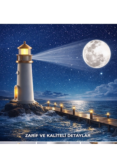 Deniz Feneri Projektör Ay Led Gece Lambası Kumandalı Beyaz