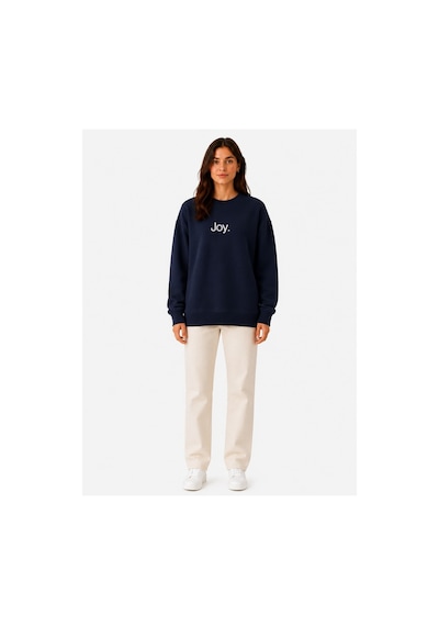 Herkesemoda Joy Baskı Detaylı Şardonlu 2 İplik Bisiklet Yaka Sweatshirt Lacivert