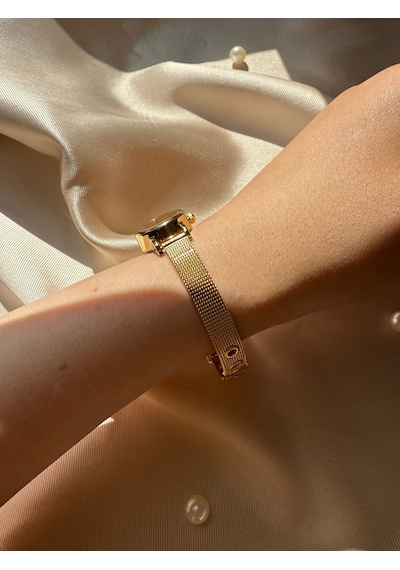 Retro Minimal Hasır Kordon Vintage Kadın Kol Saati Gold Altın