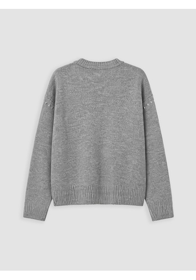 Lcw Modest Gri Zımba Detayları Oversize Kadın Triko Kazak
