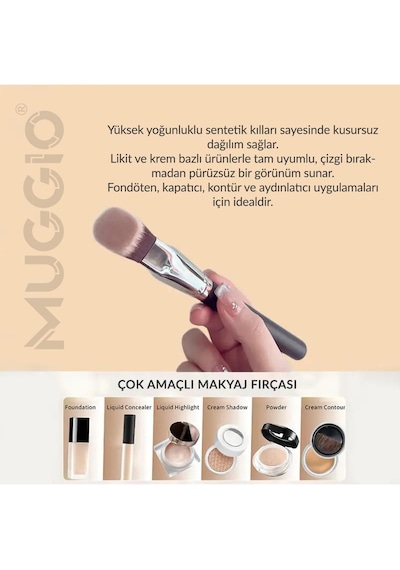 Lexroo Trio Sentetik Kıllı Makyaj Fırça Seti, Fondöten, Kapatıcı Ve Allık Kabuki Fırçası, 3'lü Set
