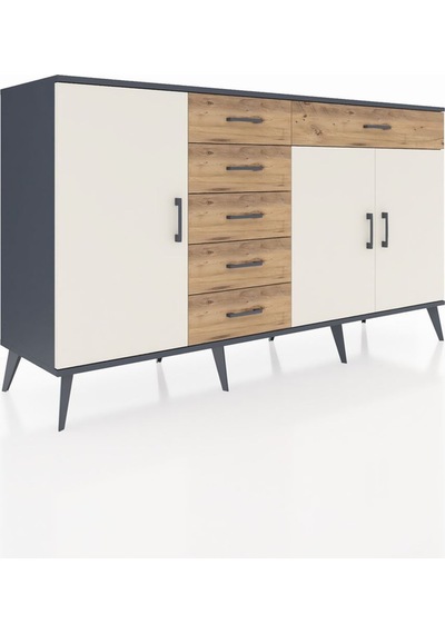 Hyperion Konsol 3 Raflı 6 Çekmeceli 3 Kapaklı 176x44x99 Antrasit- Antrasit-aytaşı/çam Hyperion Konsol 3 Raflı 6 Çekmeceli 3 Kapaklı 176x44x99 Antrasit- Antrasit-aytaşı/çam