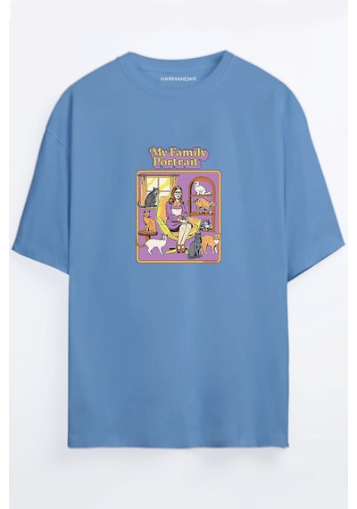 My Family Portrait - Aile Tablosu Siyah - Beyaz Oversize T-shirt Mavi