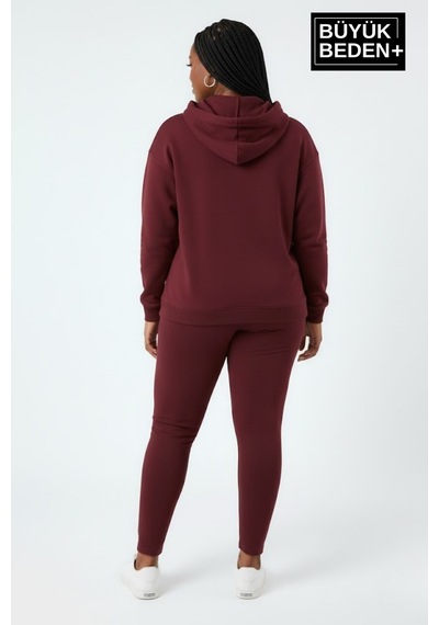 Süperlife Kadın Büyük Beden Kapşonlu İnce Sweatshirt Spr24bswk57 Bordo