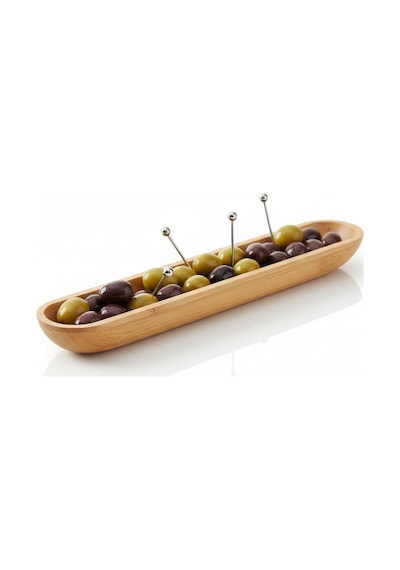 35cm Bambu Zeytinlik Doğal Ahşap Oval Uzun Servis Tabağı Meze Sunumu, Çerezlik, Atıştırmalı