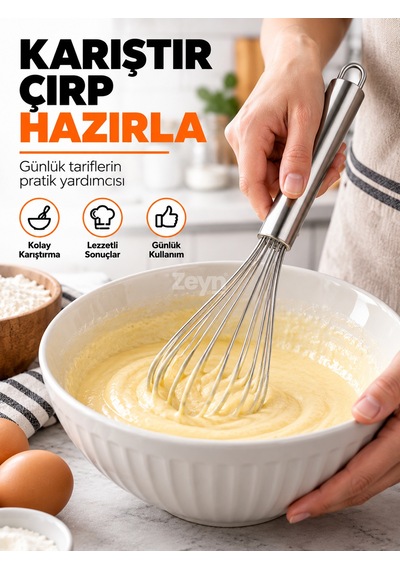 Metal Saplı Silikon Çırpıcı No:3 Yumurta Çırpıcı Ve Hamur Karıştırıcı Mutfak Gereci