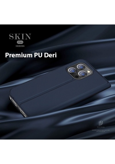 More TR Dux Ducis Apple Uyumlu iPhone 14 Pro 6.1 Kılıf Skin Pro Series Flip Cover Kapaklı Kılıf - Lacivert