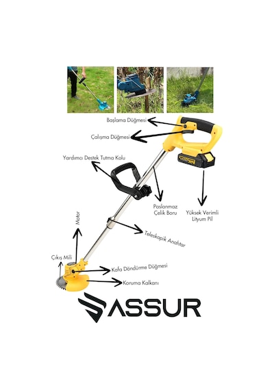 Assur 21V Çift Akülü Teleskopik Kol Çalı Ot Çim Biçme Şarjlı Tırpan - 2060