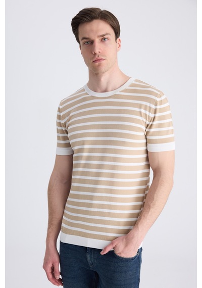 D's Damat Ds Damat Slim Fit Bej Yazlık Rayon Triko T-shirt 4hc0601110042 Bej