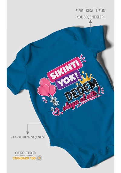 Morivokids Sıkıntı Yok Dedem Konuya El Attı Kısa Kollu Bebek Body %100 Pamuk Koyu Mavi