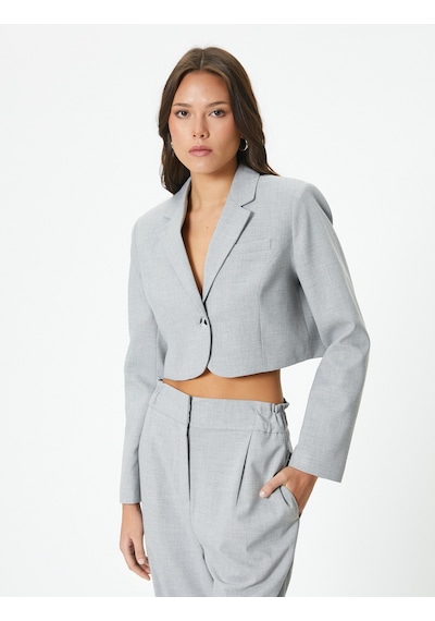 Koton Crop Blazer Ceket Tek Düğmeli Cep Detaylı Gri Melanj 4sak50090uw Gri Melanj