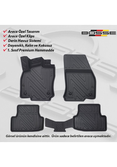 VW Golf 6 Paspas Araca Özel 2009 2012 BOSSE 3D Havuzlu Oto Paspas