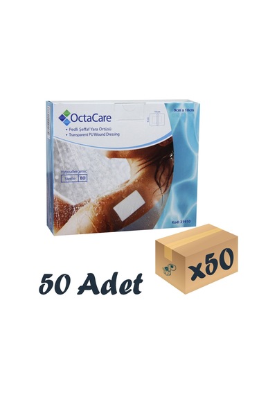 Octacare Şeffaf Pedli Su Geçirmez Yara Örtüsü Steril Tekli Paket 9 CM x 10 CM 50 Adet