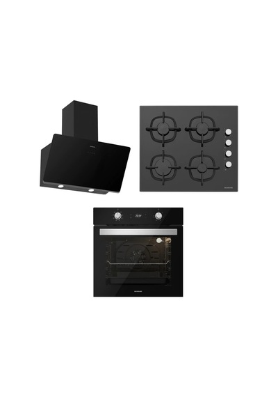 Silverline BO6504B01 - CS5343B01 - 3457 Soho 60 Siyah Cam Ankastre Set