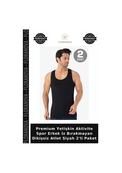 Floranova Premium Yetişkin Aktivite Spor Erkek İz Bırakmayan Dikişsiz Atlet Siyah 2'li Paket Siyah-2