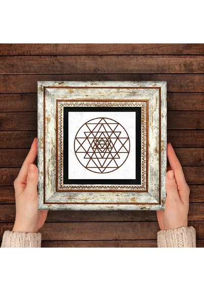Sri Yantra Taş Duvar Tablosu - Çerçeveli Taş Tablo - Dekoratif Duvar Sanatı - Modern Ev Ve Ofis Duvar Dekoru T1-175