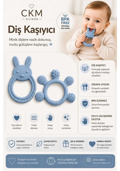 Bebek Diş Kaşıyıcı Kolay Tutuş, Güvenli Kullanım Lacivert