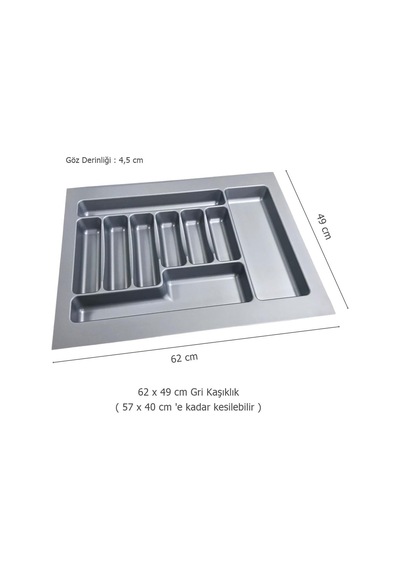 2 Adet Çekmece İçi Kaşıklık 62 X 49 Cm Gri Mutfak Çekmece Düzenleyici