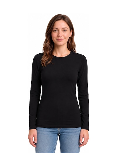 Westicgiyim Kadın Siyah Uzun Kollu Basic T-shirt Kapalı Bisiklet Yaka Full Likralı Esnek Pamuklu