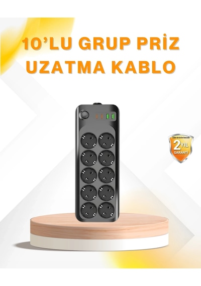 Ceylan Adam 10 Lu Çoklu Priz Termal Korumalı Usb Type-c Çıkışlı 2500w Uzatma Kablosu Standart