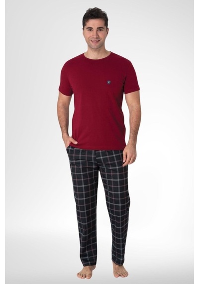 Mecit Pijama Mecit 2906 Bordo Ekoseli Erkek Büyük Beden Pijama Takımı