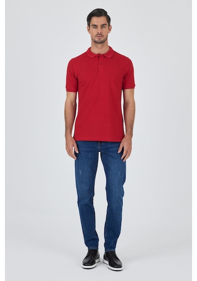 Açık Kırmızı Polo Yaka Kısa Kol Cepsiz Slim Fit Classic Pamuklu Tişört 1011250177 Açık Kırmızı