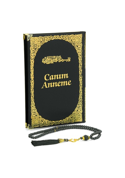 Anneye Hediye Kutulu İnci Tesbihli Ciltli Yasin Kitabı Seti Siyah