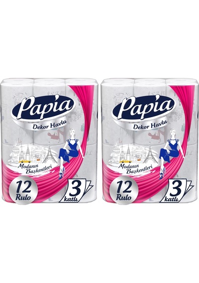 Papia Kağıt Havlu Decor (Modanon Başkentleri Desenli) 24 Lü Set (