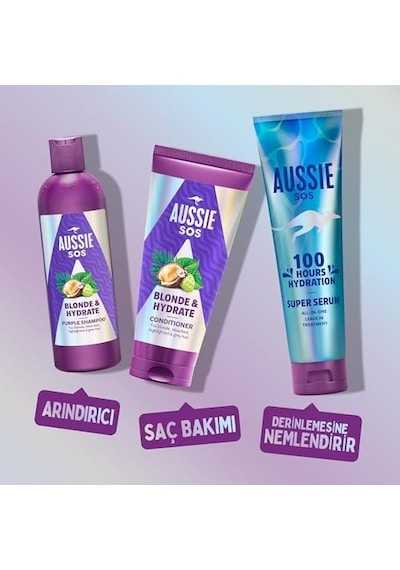 Aussie Sos Blonde & Hydrate Açık Renk Boyalı, Röfleli Ve Gri Saçlar İçin Saç Kremi 350ml
