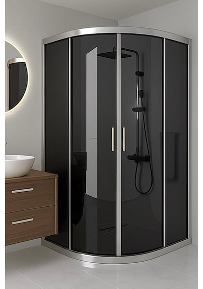 Duşakabin Füme Temper Cam Elegant Seri Oval Krom Profil - Yükseklik: 190 Cm Krom