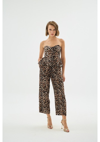 Sagaza Studio Ss6063 Leopar Desenli Straplez Bluz Çok Renkli