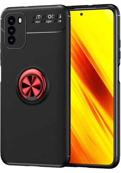 Xiaomi Poco M3 Kılıf Zore Ravel Silikon Kapak Siyah-Kırmızı