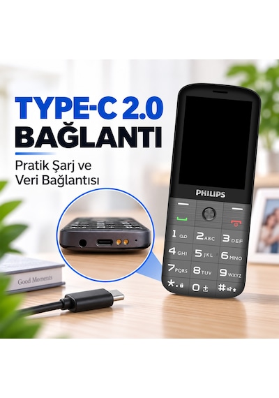 Philips Xenium E227 Kameralı Çift SIM Kartlı Tuşlu Cep Telefonu Siyah